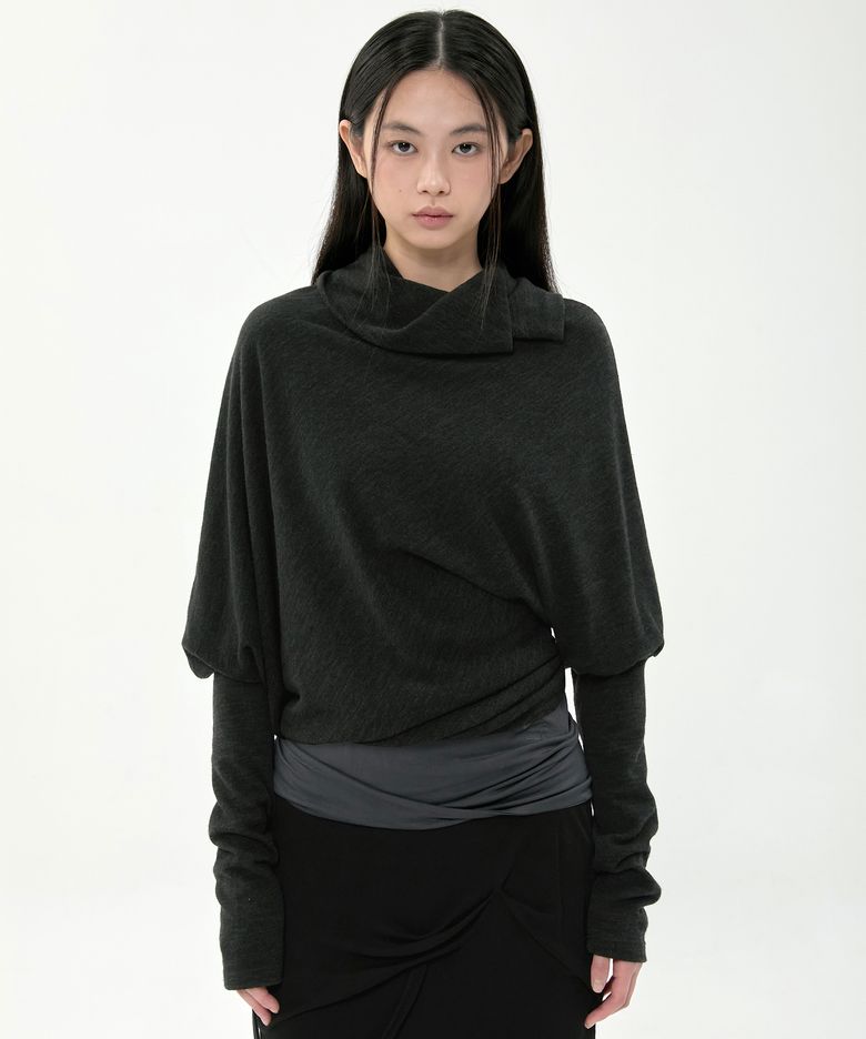 Knit Asymmetrical Long Sleeve (FL-193_Black)