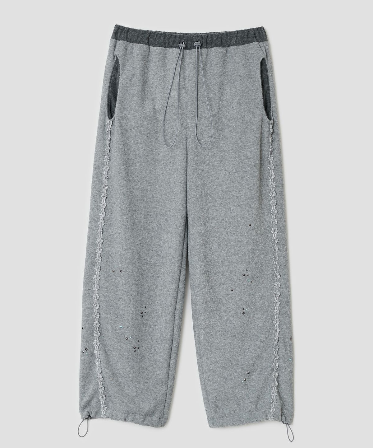 타입서비스(TYPESERVICE) Lace Trim Hotfix Fleece Pants [Gray]