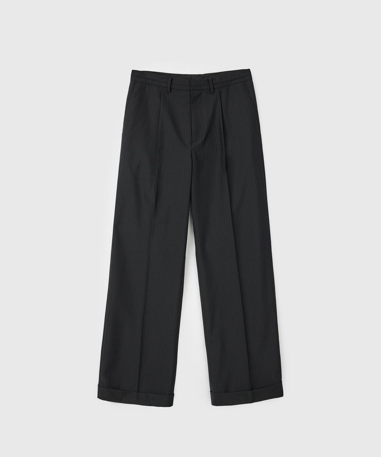 Turn-up Waist Line Pants - Black