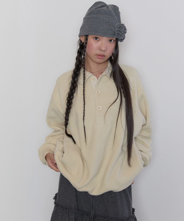 Buttoned Fleece Top [Cream]