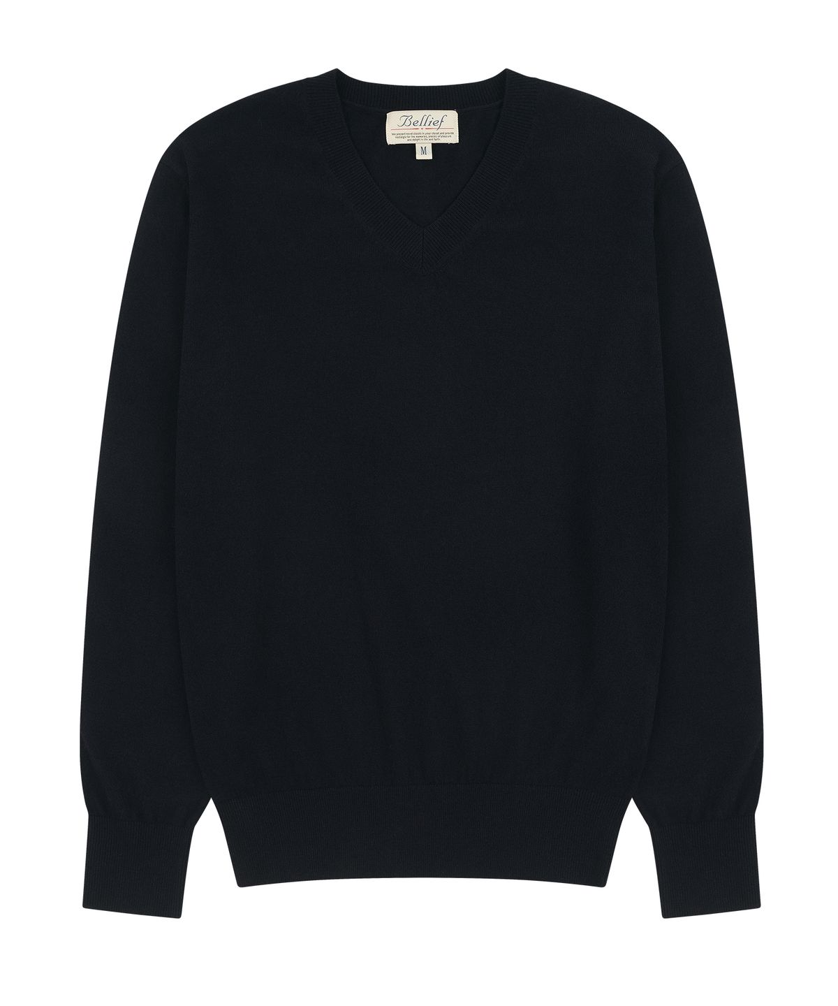 벨리프(BELLIEF) Essential Merino Wool Fine V-Neck Knit (Navy)