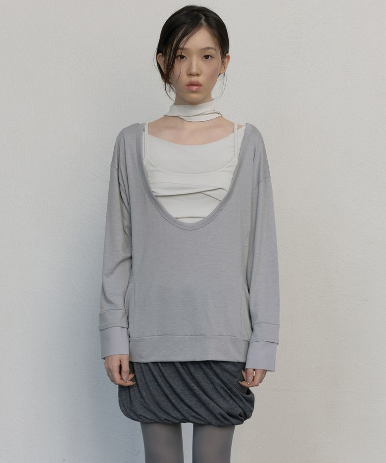 2-Layered Offset Long Sleeve (FL-198_Gray)