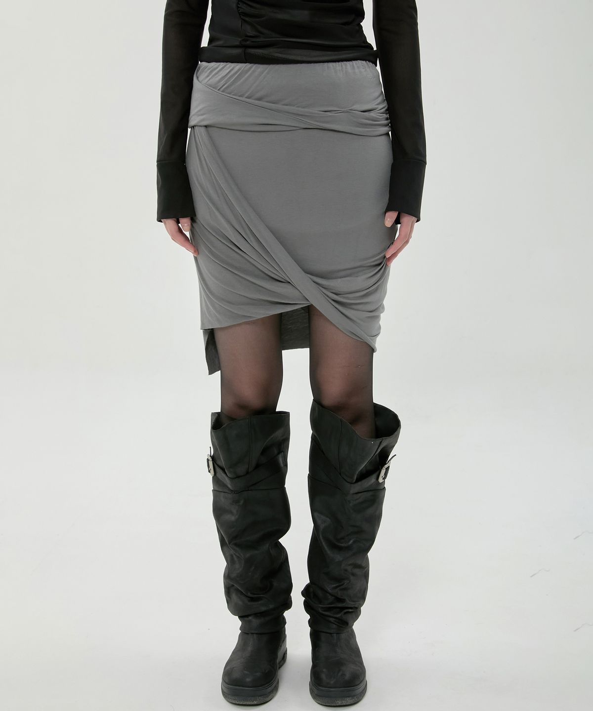 플레어업(FLAREUP) Asymmetrical Midi Skirt (FL-274_Dark Gray)