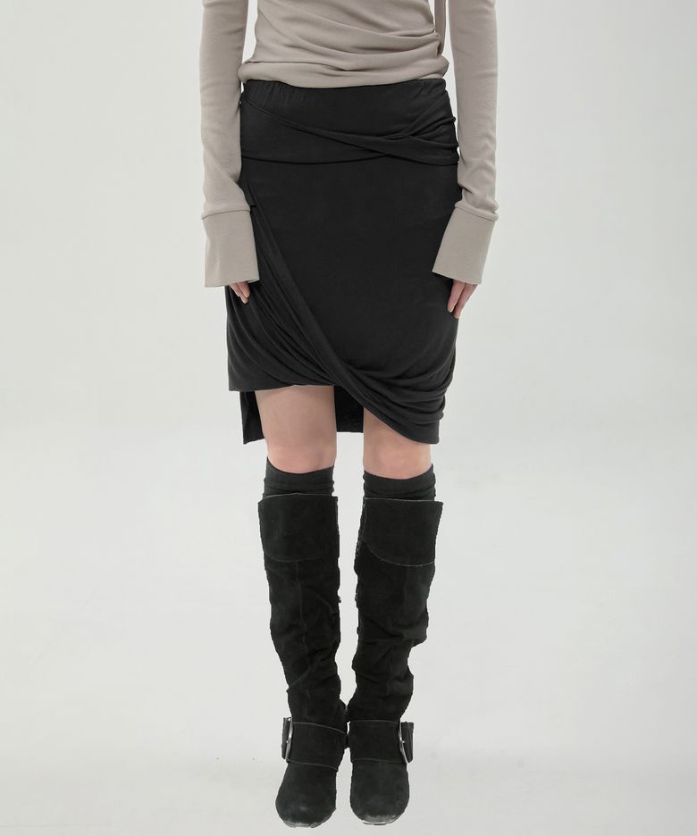 Asymmetrical Midi Skirt (FL-274_Black)