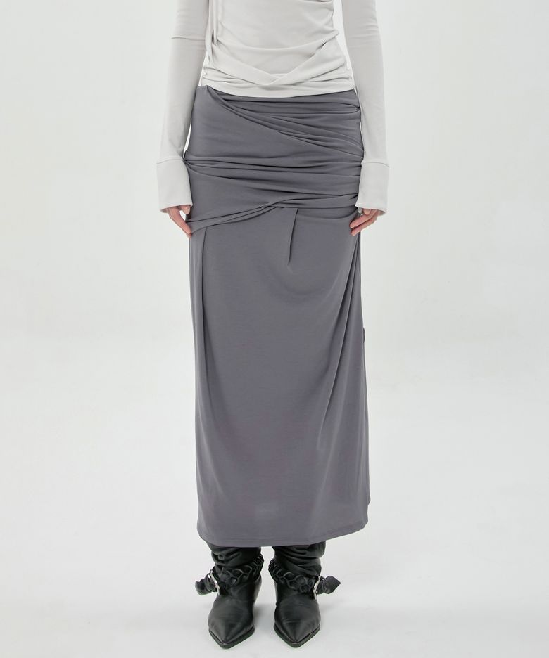 Draped Long Skirt (FL-275_Dark Gray)