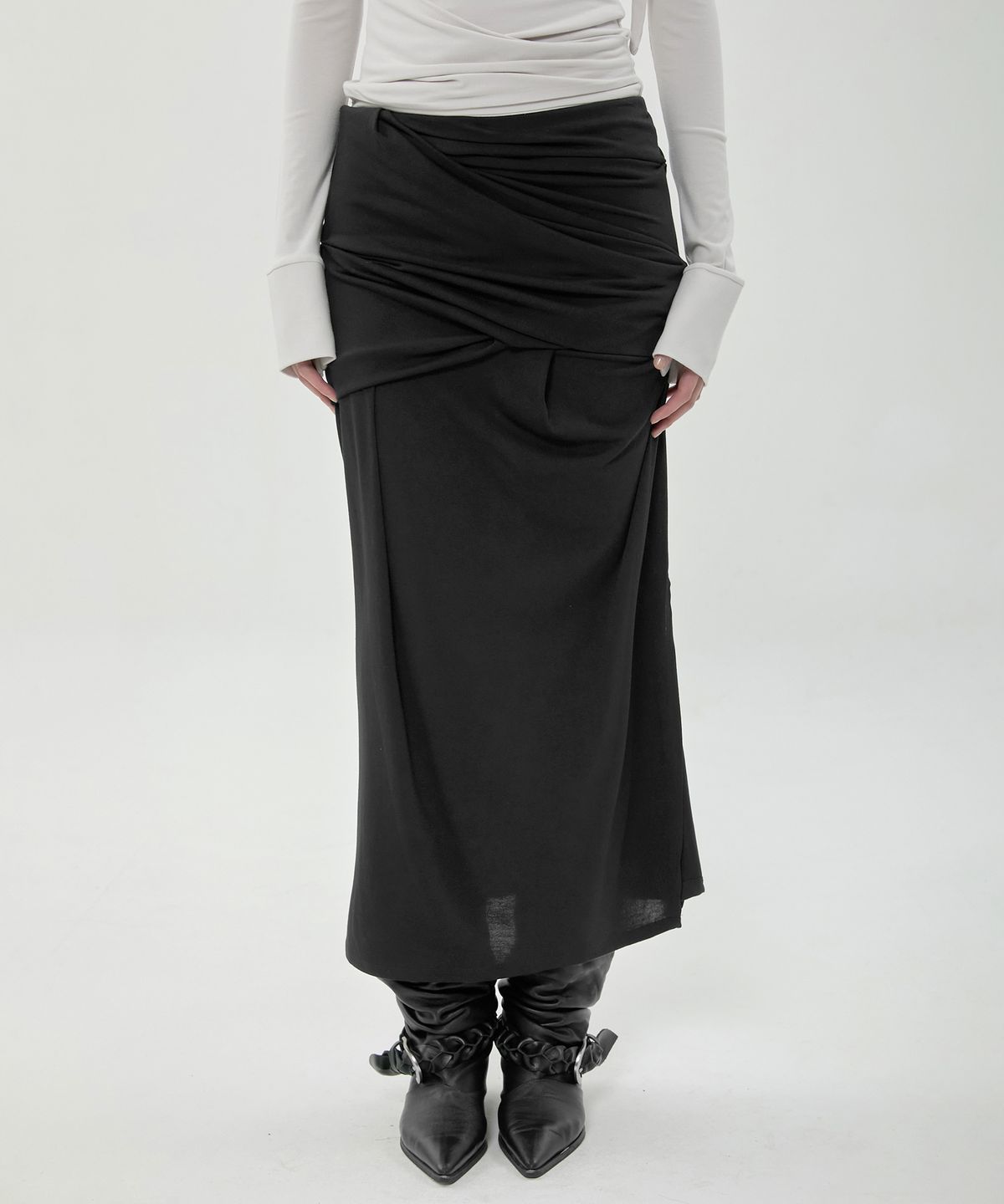 플레어업(FLAREUP) Draped Long Skirt (FL-275_Black)