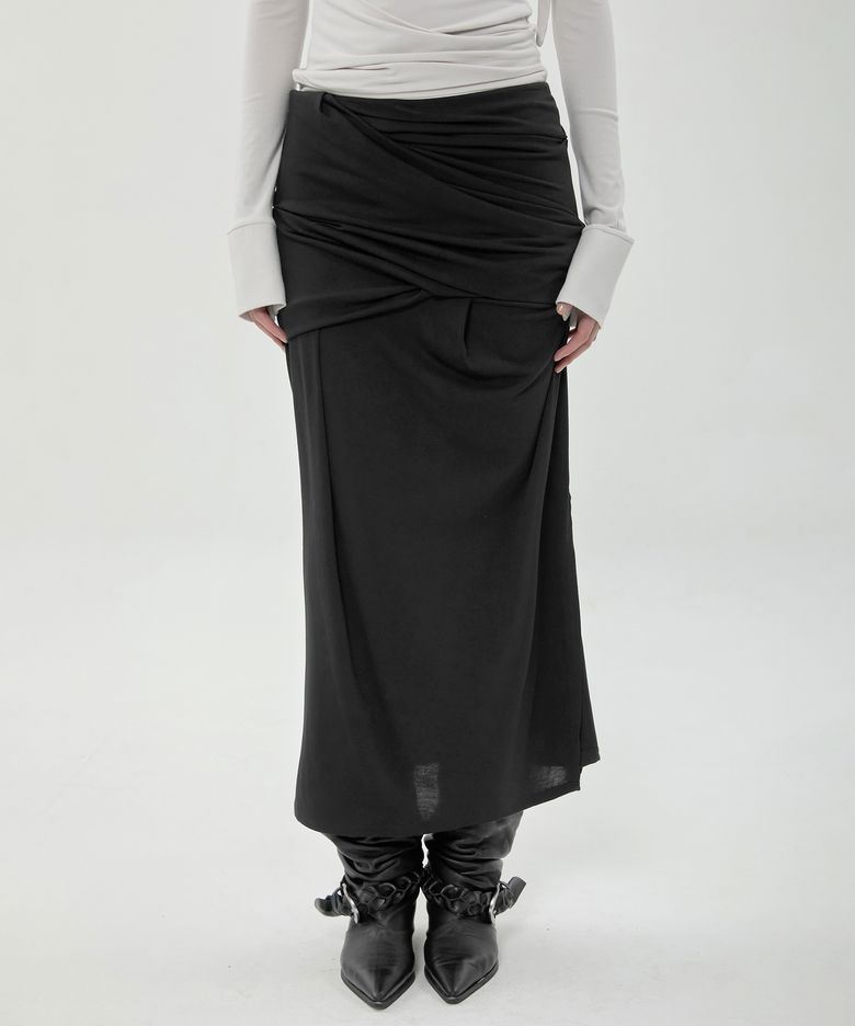 Draped Long Skirt (FL-275_Black)