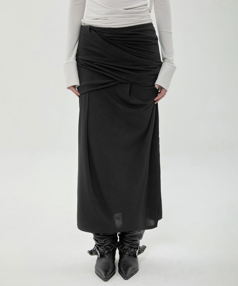 Draped Long Skirt (FL-275_Black)