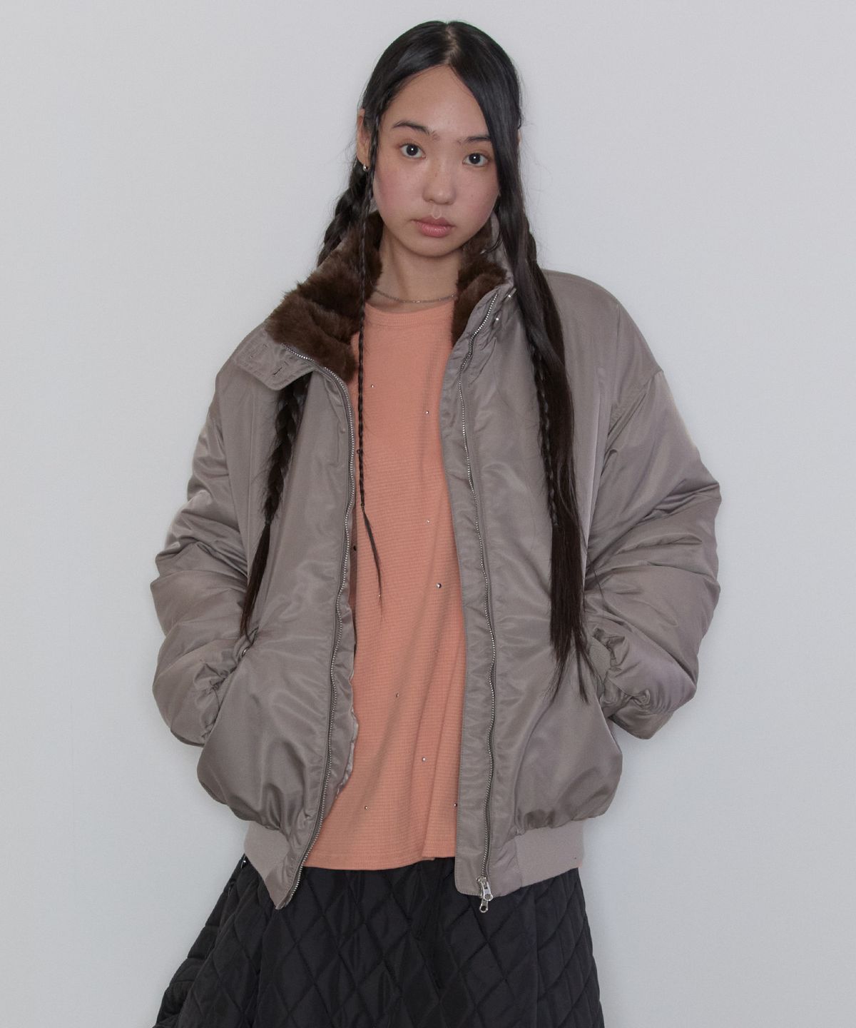 타입서비스(TYPESERVICE) Fur Collar Bomber Jacket [Beige]
