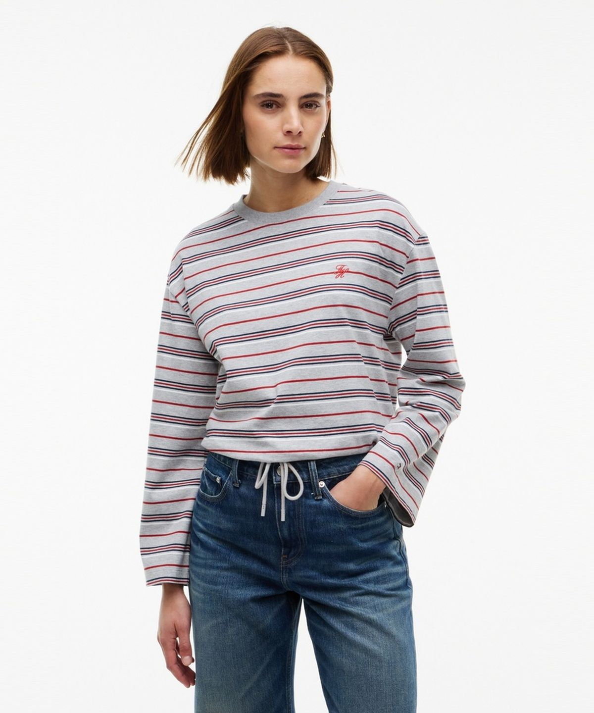 타미힐피거(TOMMY HILFIGER) 럭비 스트라이프 스트링 긴팔 티셔츠 (T22G7TTO052WT30CS)