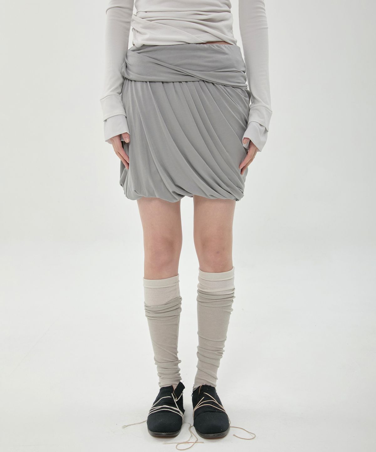 플레어업(FLAREUP) Layered Drape Midi Skirt (FL-276_Gray)