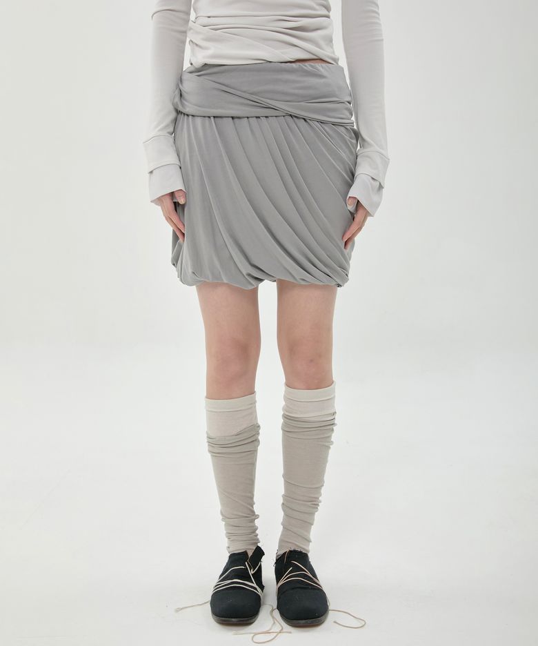 Layered Drape Midi Skirt (FL-276_Gray)