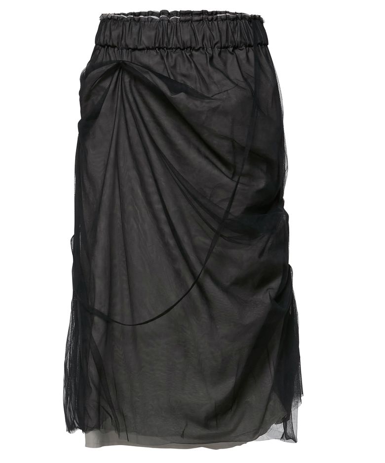 Sheer Layered Midi Skirt (FL-277_Black)