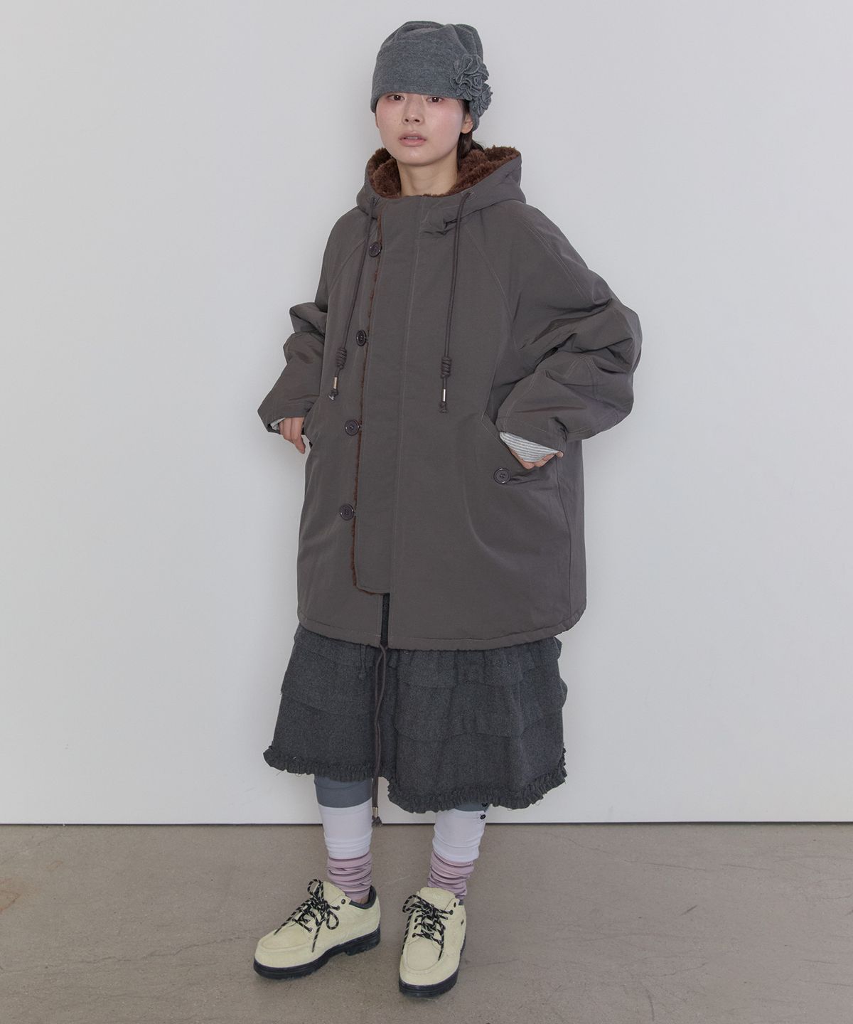 타입서비스(TYPESERVICE) Fur Trim Padded Jacket [Charcoal]