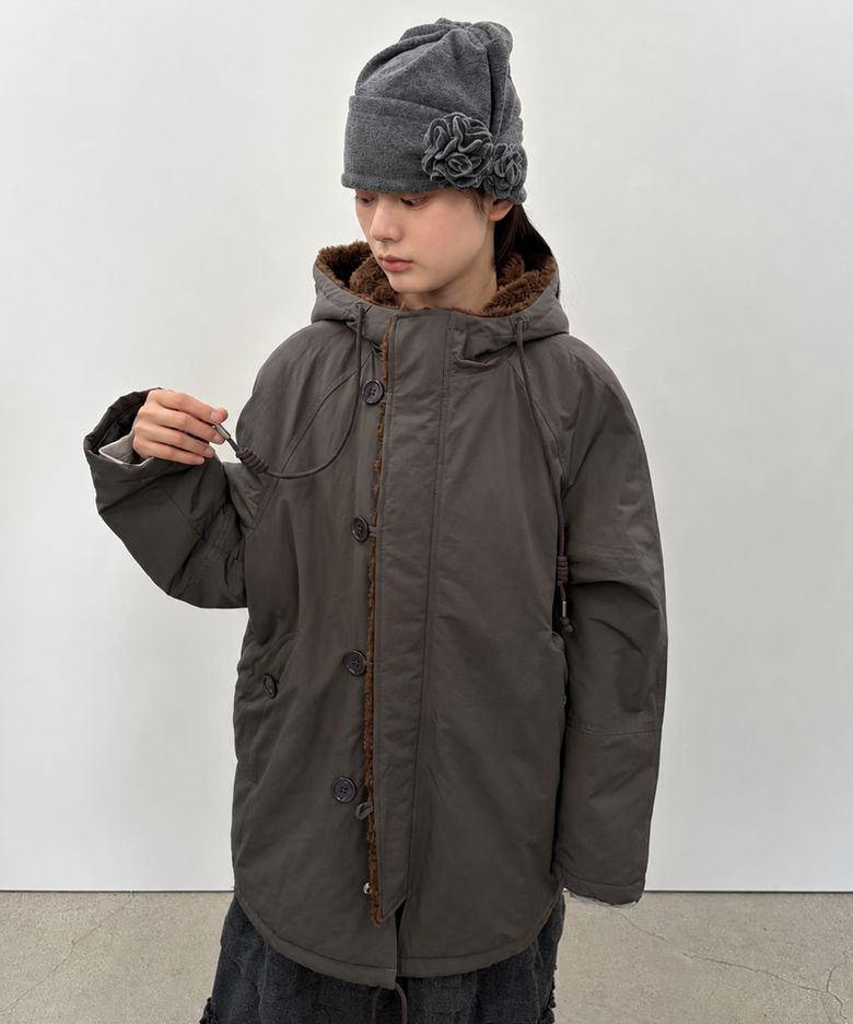Fur Trim Padded Jacket [Charcoal]