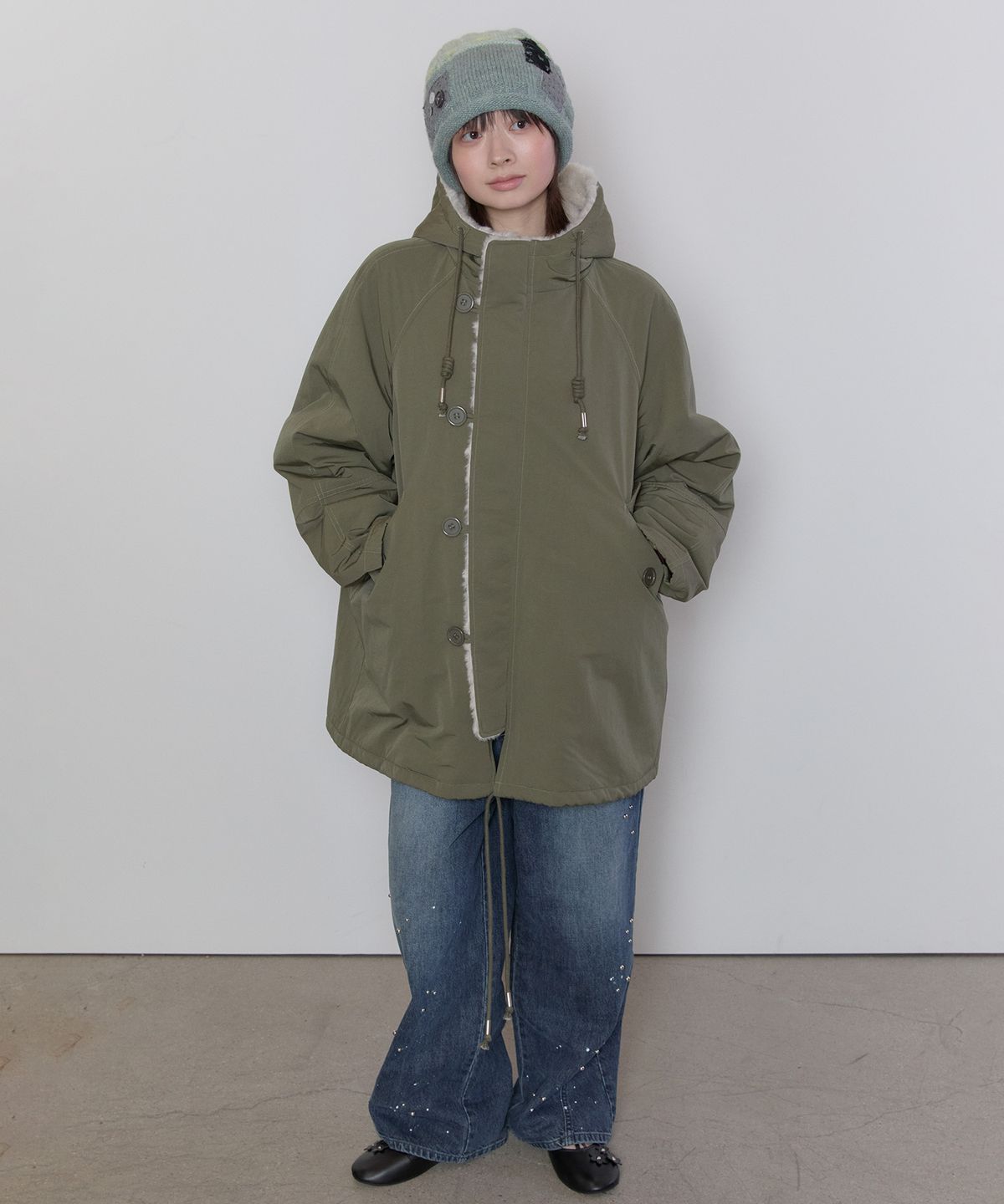 타입서비스(TYPESERVICE) Fur Trim Padded Jacket [Khaki]