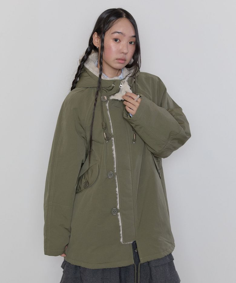 Fur Trim Padded Jacket [Khaki]