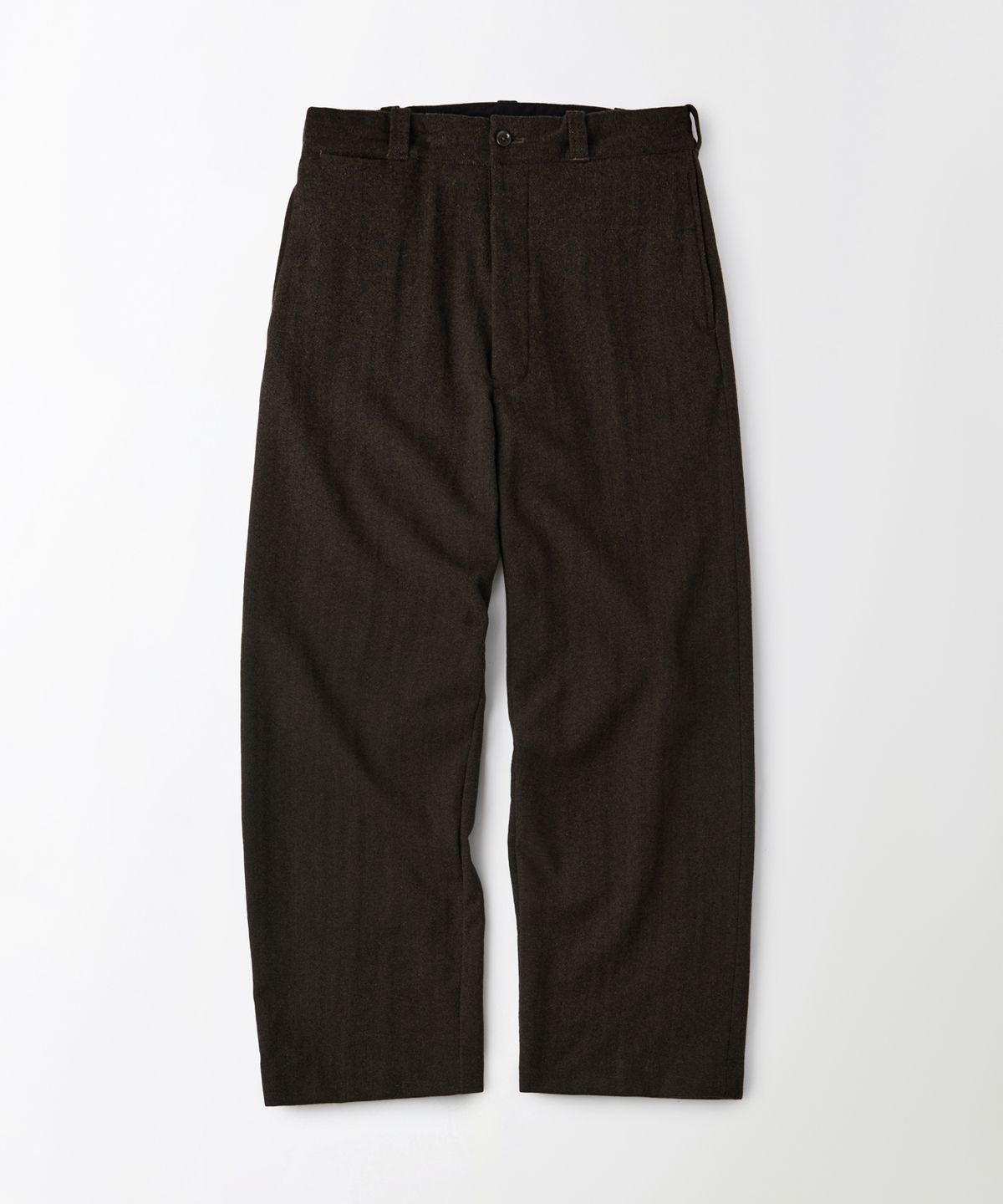 아웃스탠딩(OUTSTANDING) WOOL HERRINGBONE OFFICER TROUSERS_D.BROWN