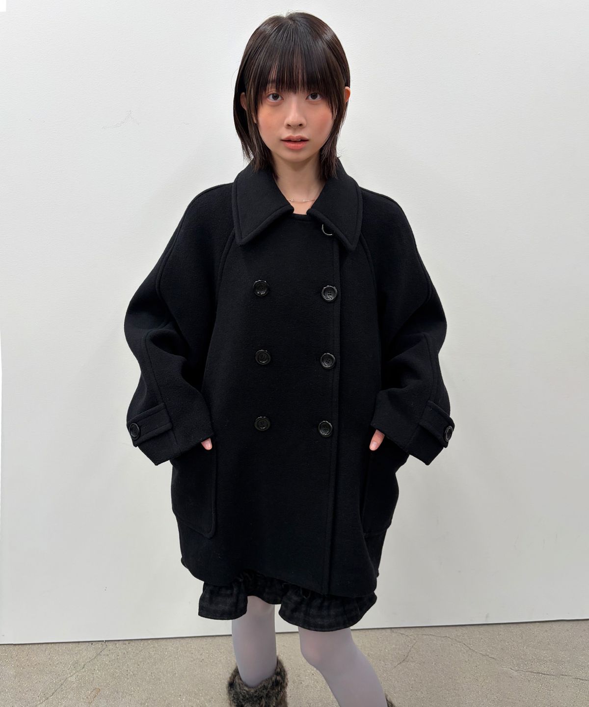 타입서비스(TYPESERVICE) Raglan Double Breasted Coat [Black]