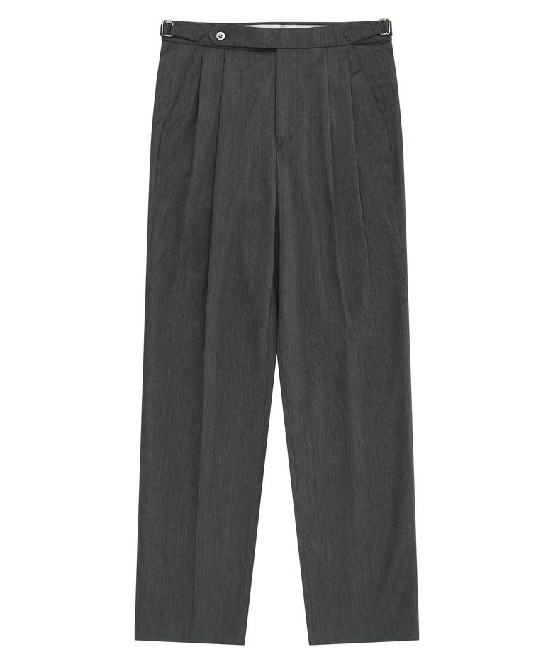 Wool Gabardine 2-Pleated Adjust relaxed Trousers (Grey)