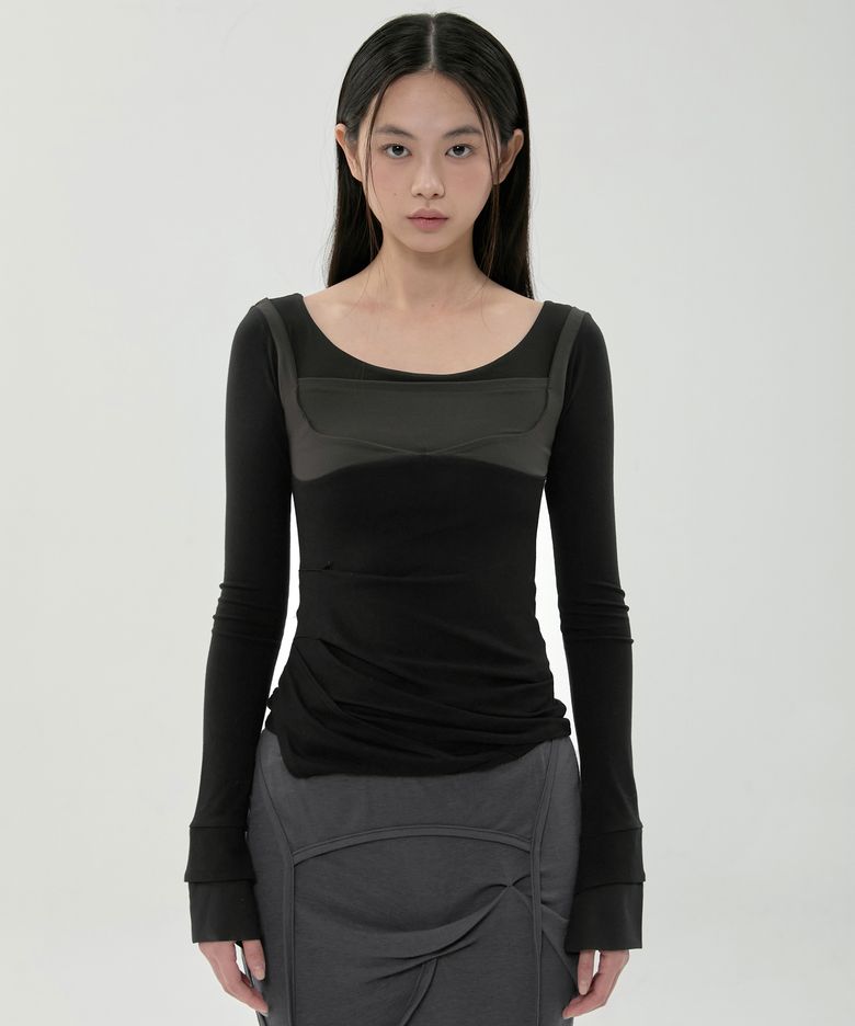Layered Sculpted Long Sleeve (FL-196_Black)