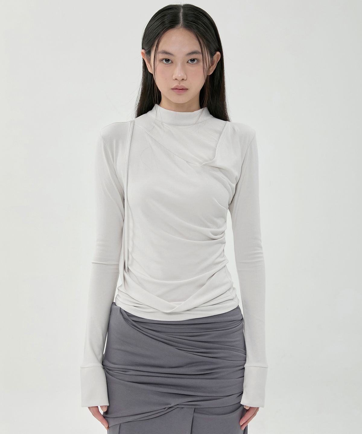 플레어업(FLAREUP) Draped Mock Neck Long Sleeve (FL-182_Cloud White)