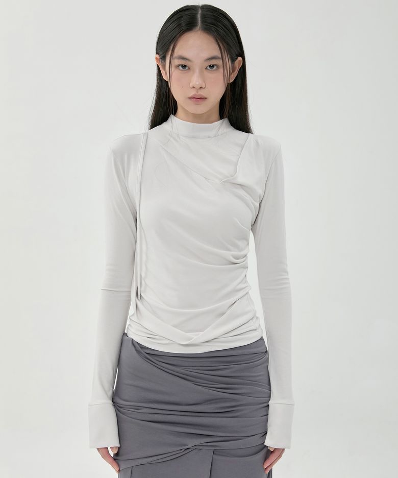 Draped Mock Neck Long Sleeve (FL-182_Cloud White)