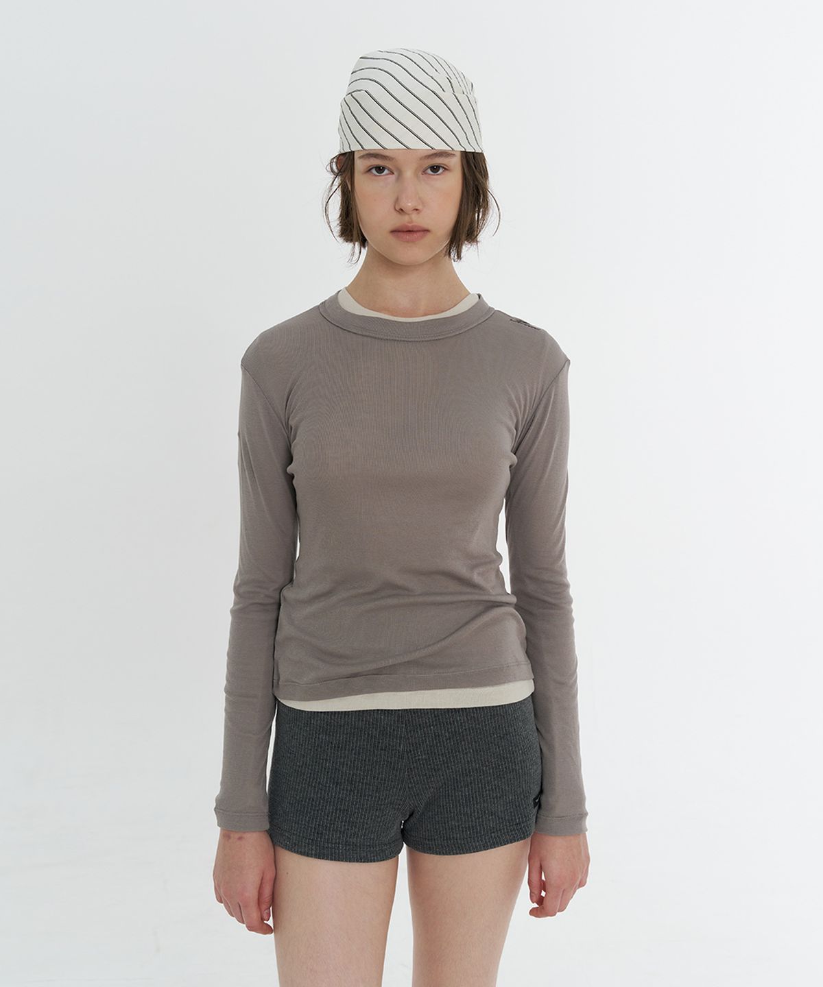 타버트(TARVERT) Lazle Slim Tencel T-Shirt - Taupe Gray