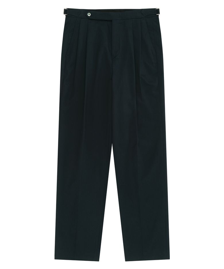 Cotton Gabardine 2-Pleated Adjust relaxed Chino (Teal Navy_japan fabric)