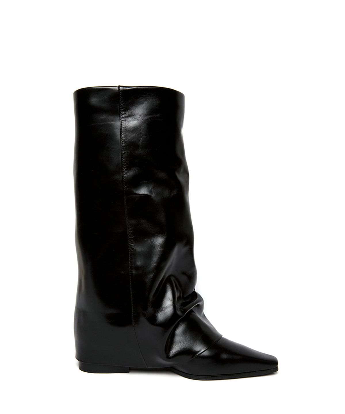 쓰리투에이티(THREE TO EIGHTY) POINTED WRINKLE LEATHER LONG BOOTS BLACK