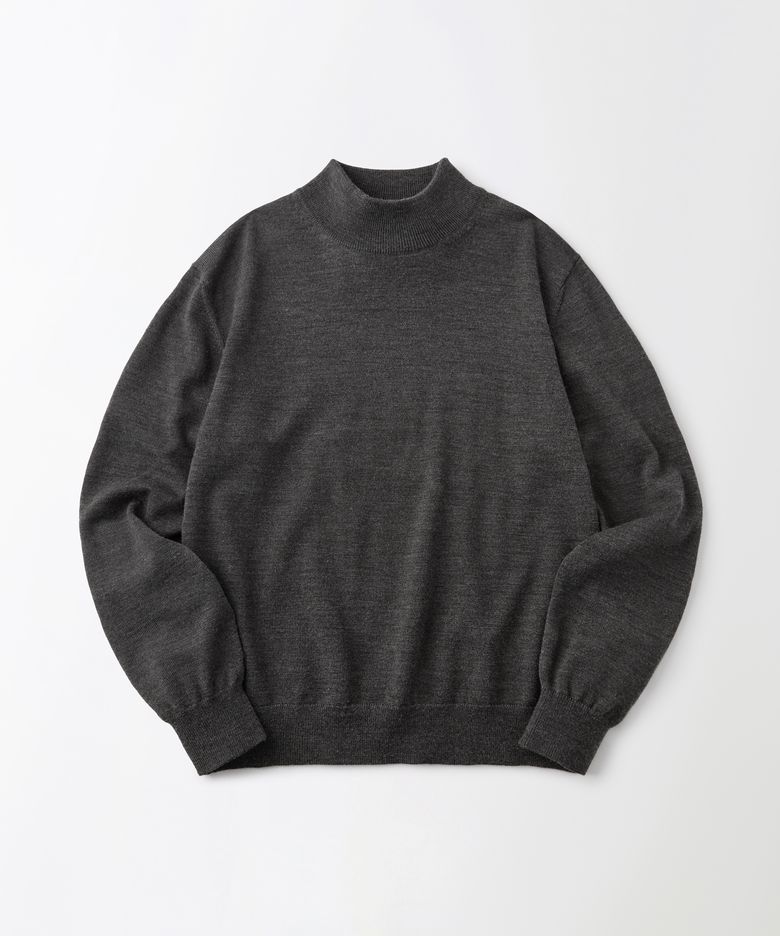 SOFT YARN MOCK NECK KNIT SWEATER_CHARCOAL
