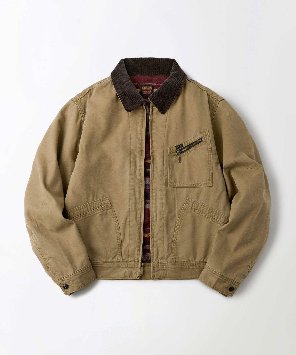 아웃스탠딩(OUTSTANDING) 50S BLANKET-LINED ZIP WORK JACKET_KHAKI
