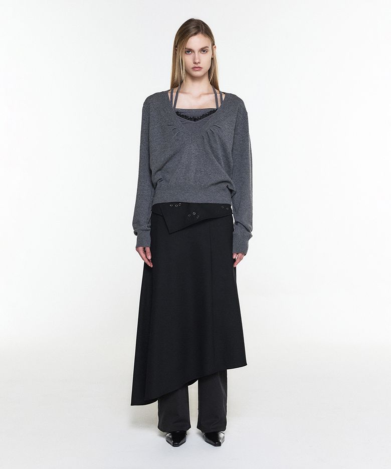 ASYMMETRIC BELTED SKIRT BLACK