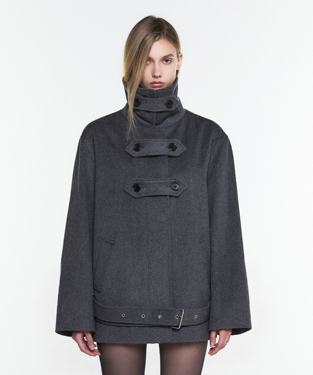 쓰리투에이티(THREE TO EIGHTY) NAPOLEON WOOL HALF COAT CHARCOAL