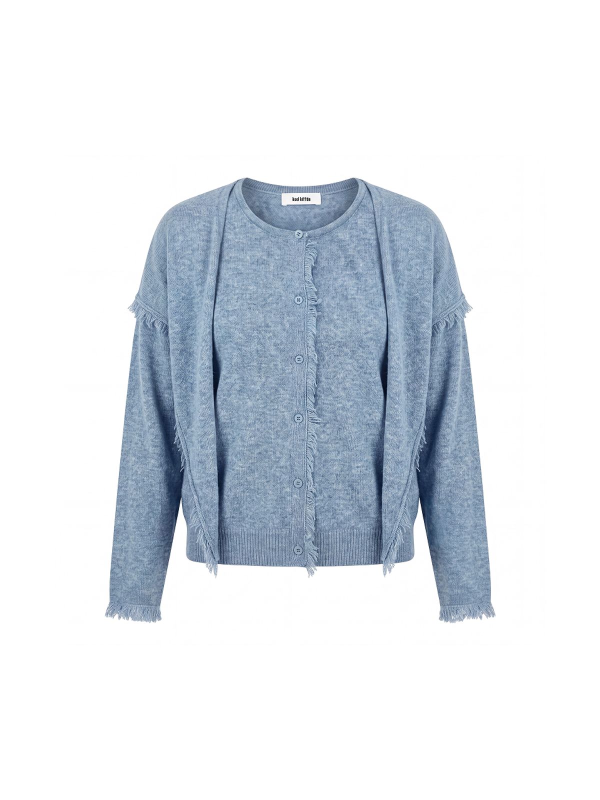 쿨키튼(KOOLKITTEN) Frayed Knit Cardigan & Scarf Set 2colors