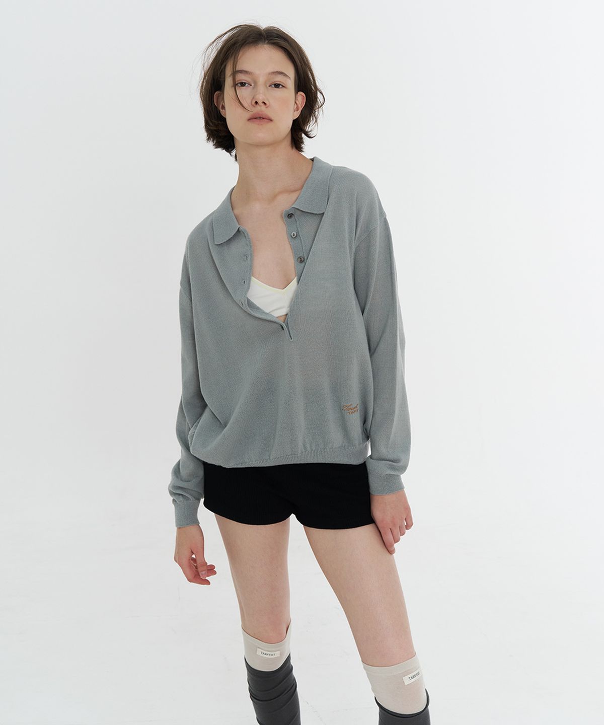 타버트(TARVERT) Ella Mohair Button Collar Knit - Pale Blue