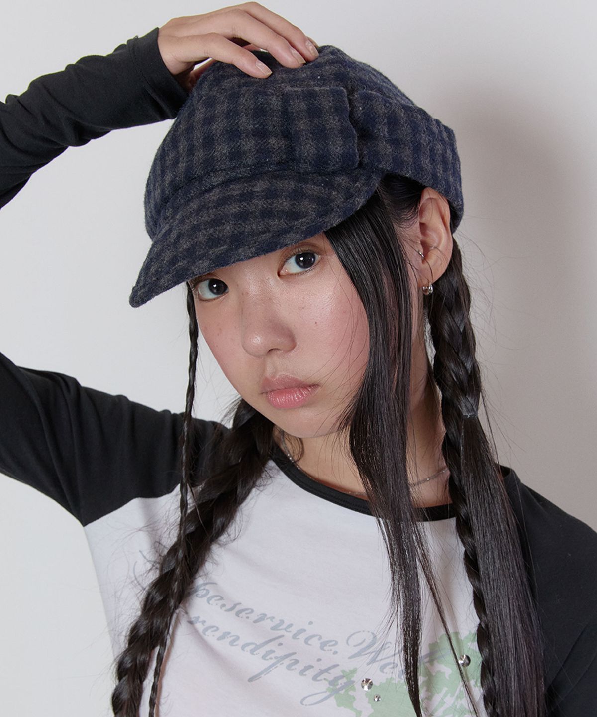 타입서비스(TYPESERVICE) Wool Checked Belted Cap [Navy]