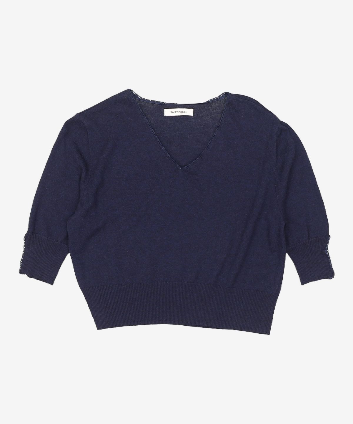솔티페블(SALTY PEBBLE) LACE SLIT KNIT TOP [DARK NAVY] FREE