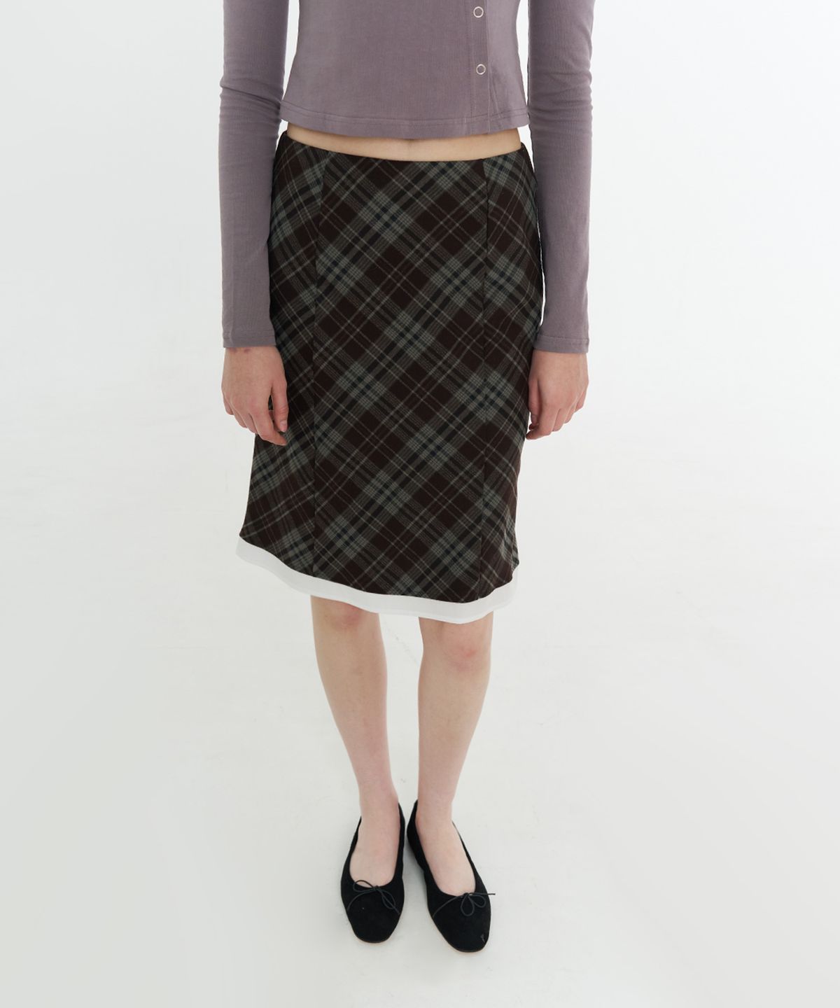 타버트(TARVERT) Duze Check Midi Skirt - Brown