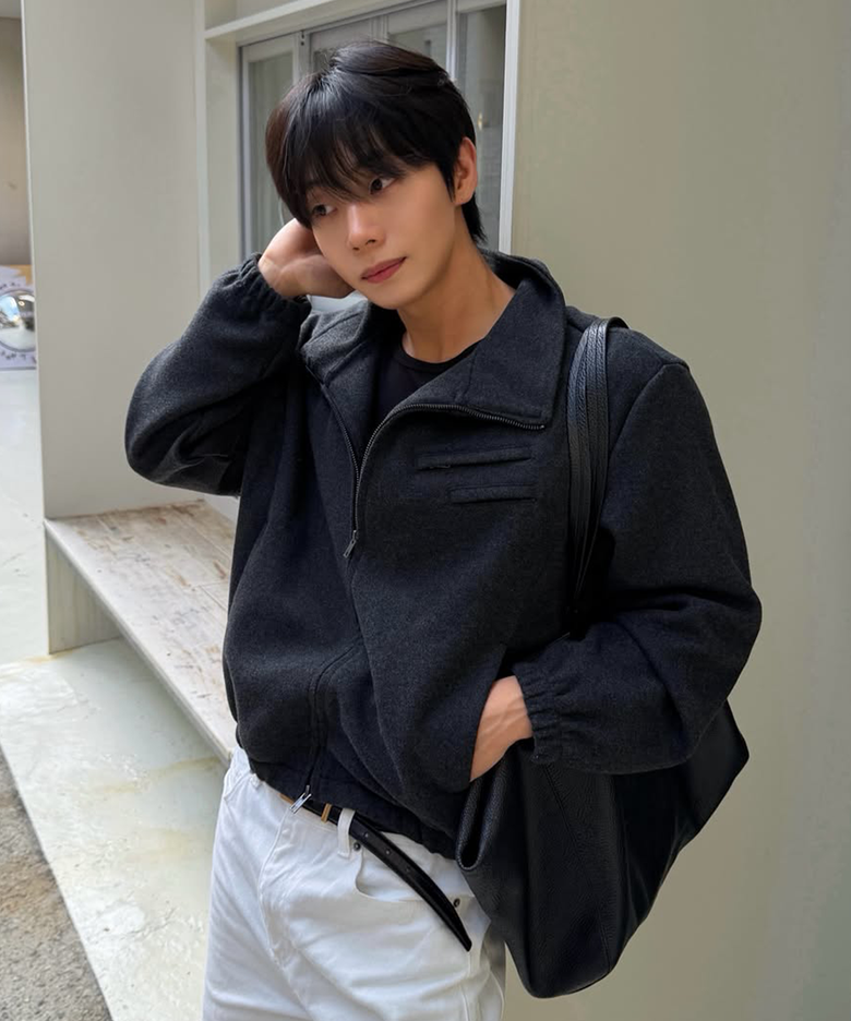 울 블렌디드 하이넥 크롭 플리스 자켓 [차콜]