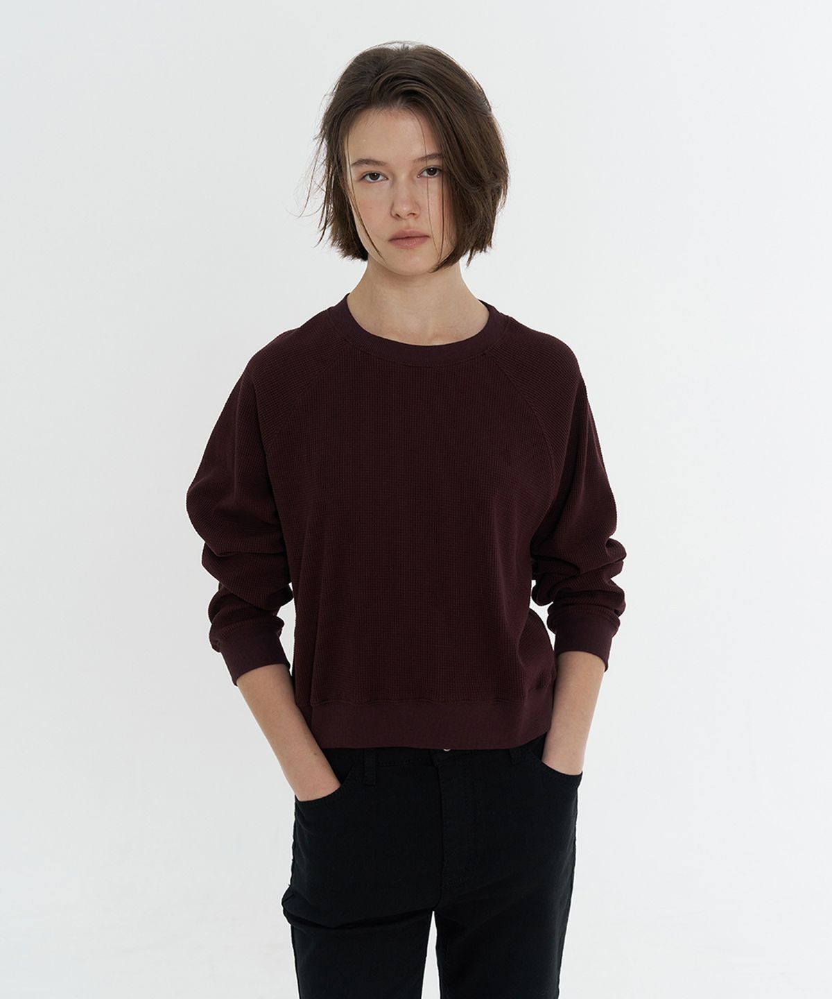 타버트(TARVERT) Renin Waffle Sweatshirt - Burgundy Brown