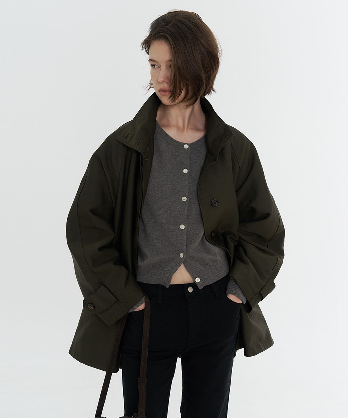 타버트(TARVERT) Milo Belted Half Trench Coat - Khaki
