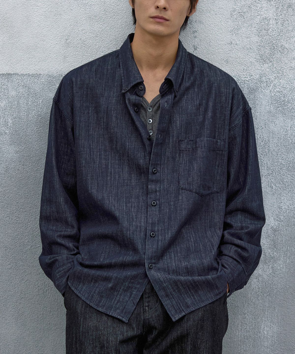 애습(ASP) 오버핏 데님 셔츠 - 인디고