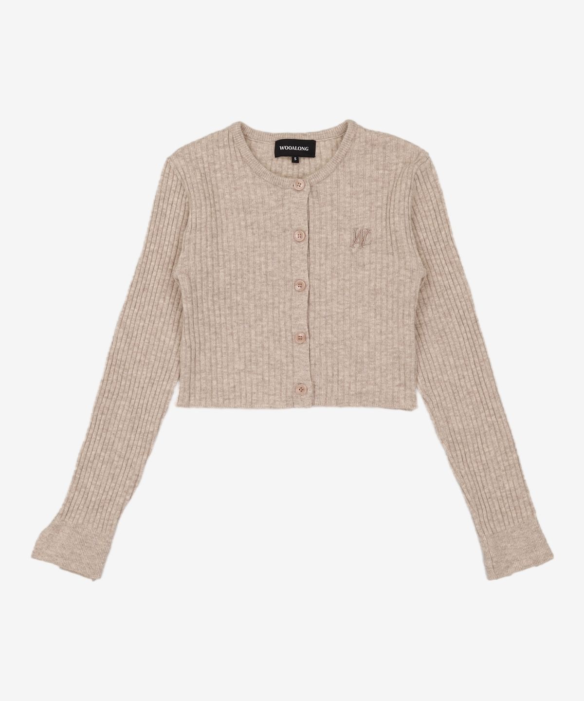 우알롱(WOOALONG) Signature slim basic crop cardigan - OAT MEAL S