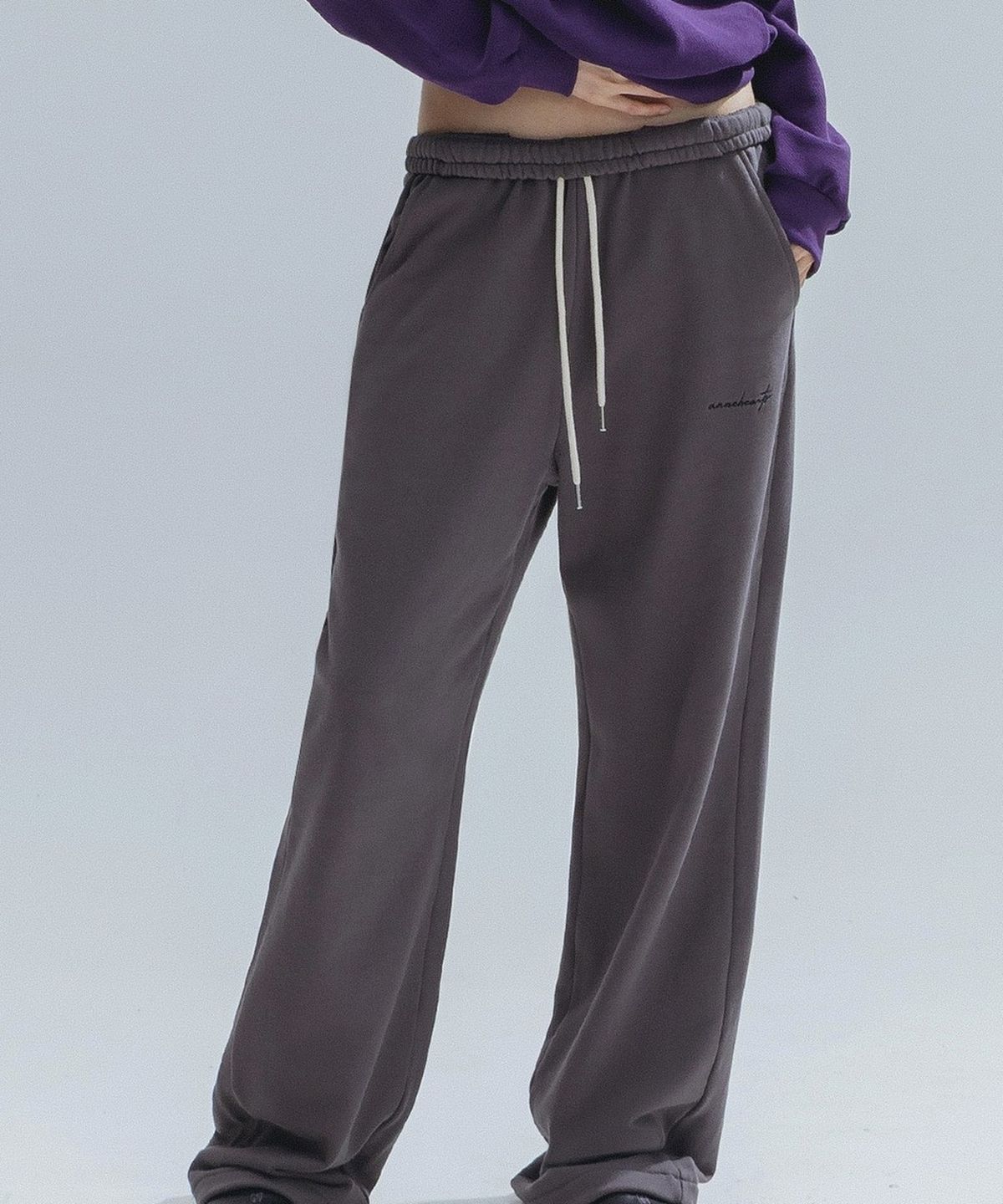 앤하츠(ANNEHEARTS) Wide String 2WAYS Sweatpants_CHARCOAL