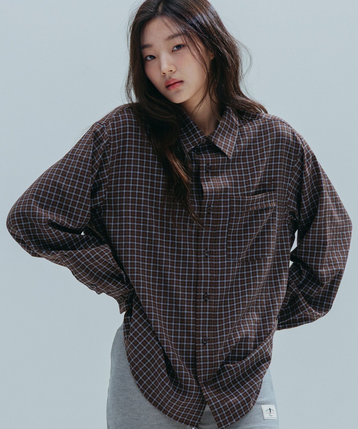 앤하츠(ANNEHEARTS) Drape Square Check Shirt_BROWN