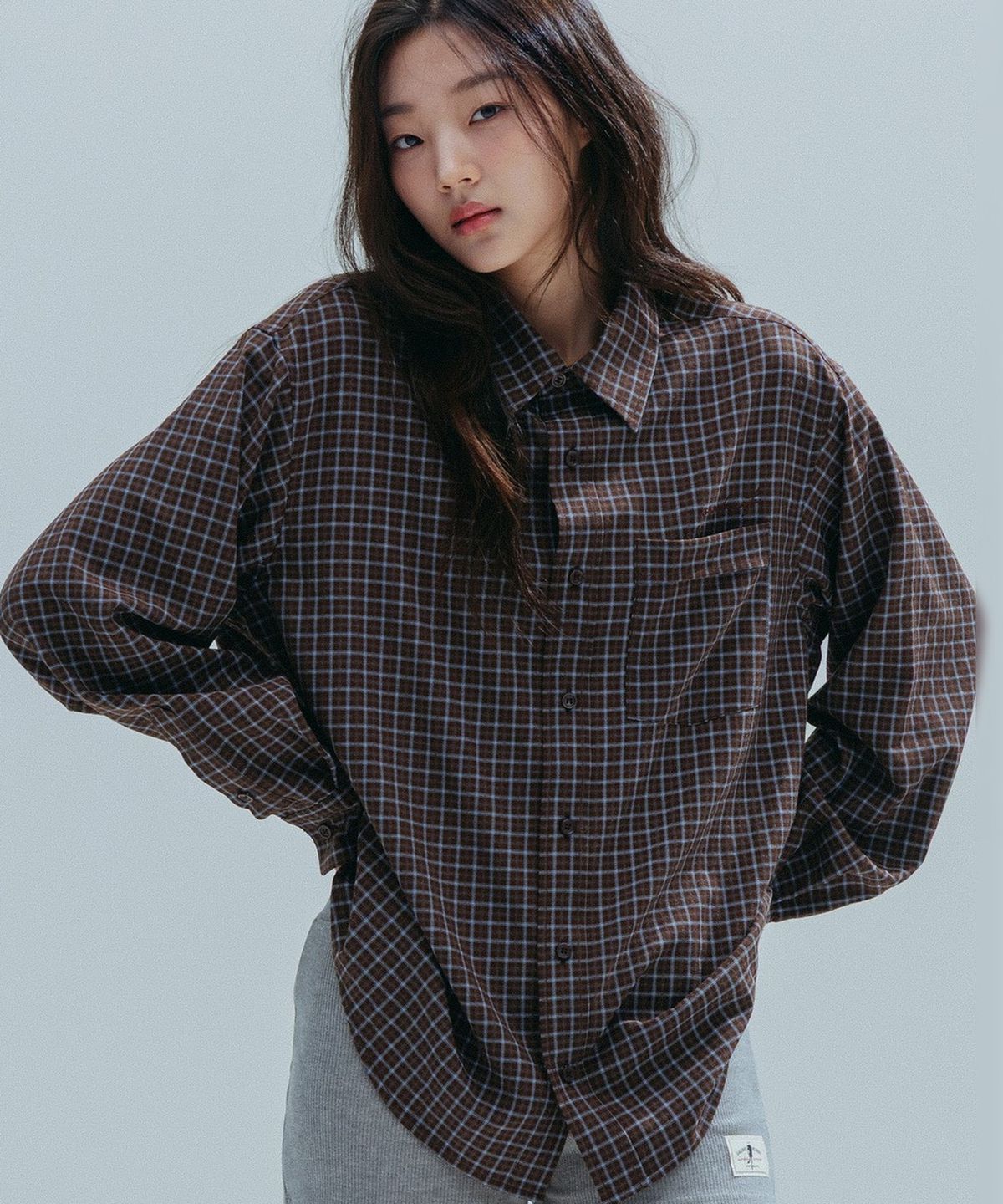 앤하츠(ANNEHEARTS) Drape Square Check Shirt_BROWN
