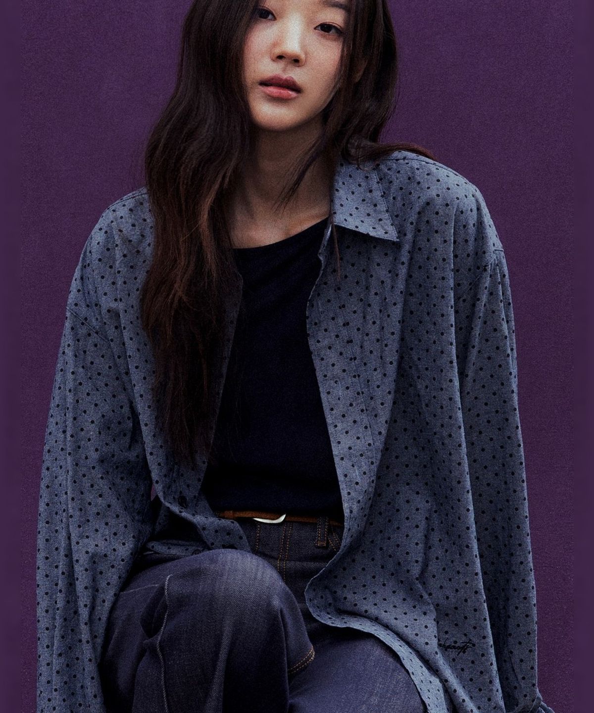 앤하츠(ANNEHEARTS) Vintage Mini Dot Shirt_BLUEGRAY