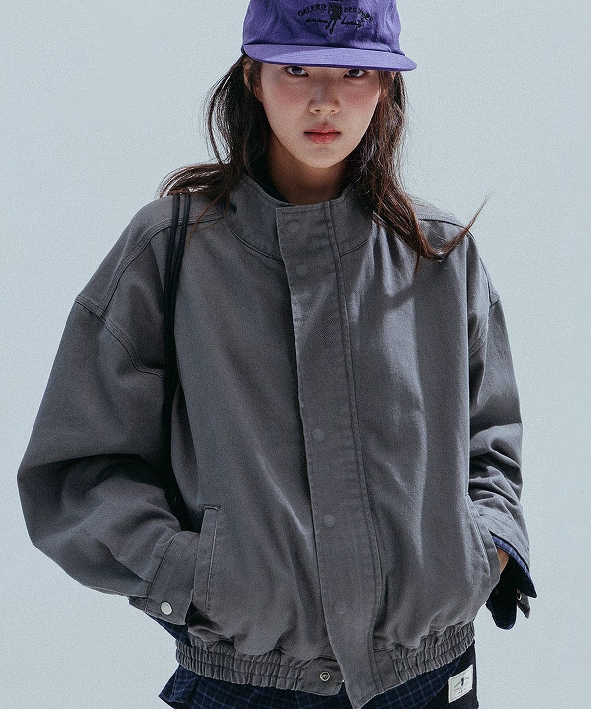 앤하츠(ANNEHEARTS) Washed High Neck Jacket_GRAY