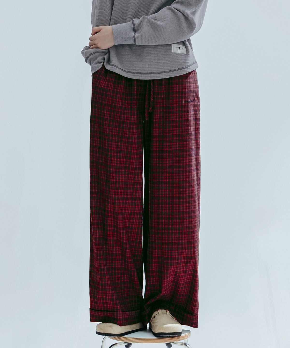 앤하츠(ANNEHEARTS) Glen Check Wide Easy Pants_RED
